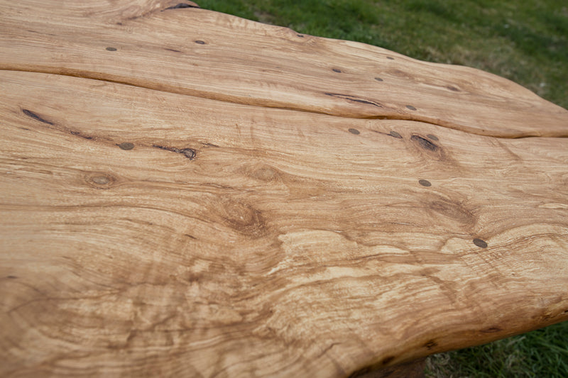 Rustic Alder and Oak Stump Coffee Table. Handmade in Wales, UK. Grain Detail.