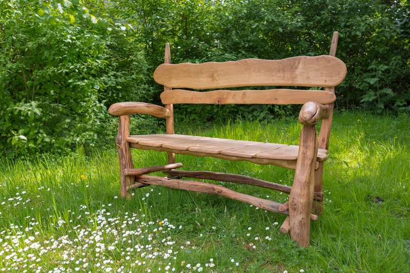 Large Rustic Salvaged Oak Garden Bench. Handmade in Wales, UK