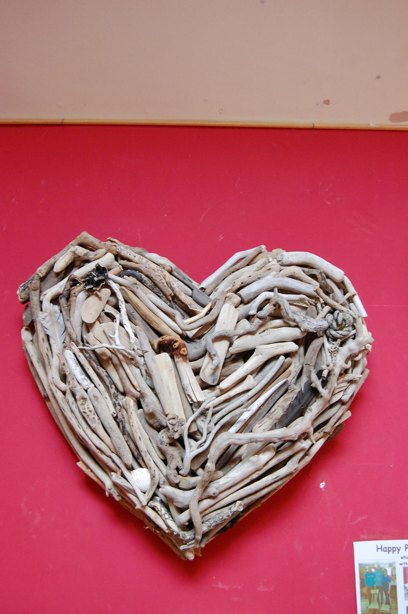 Handmade driftwood hearts made from locally sourced driftwood 