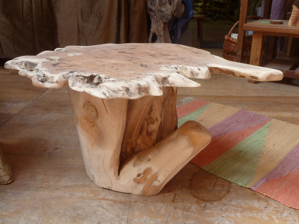 Rustic Handmade Yew Wood Stump Coffee Table