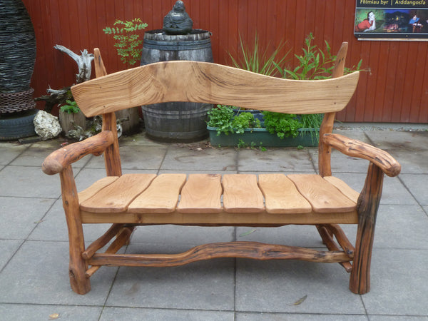 Large Rustic Salvaged Oak Garden Bench. Handmade in Wales, UK